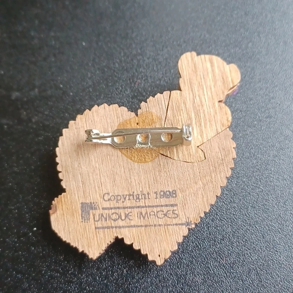 Vintage Valentine's Bear Pin Brooch, wood, 1990s